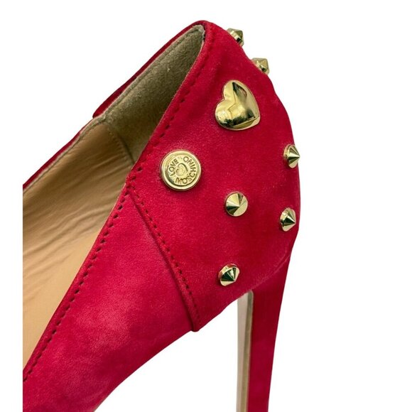 Love Moschino Red Suede Stiletto Pumps Gold Studs Heart 4" Heels Size 41 / US 11 - Picture 11 of 15